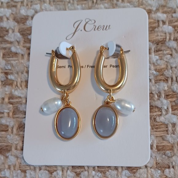 J. Crew Jewelry - J. Crew Agate and Freshwater Pearl Drop Earrings